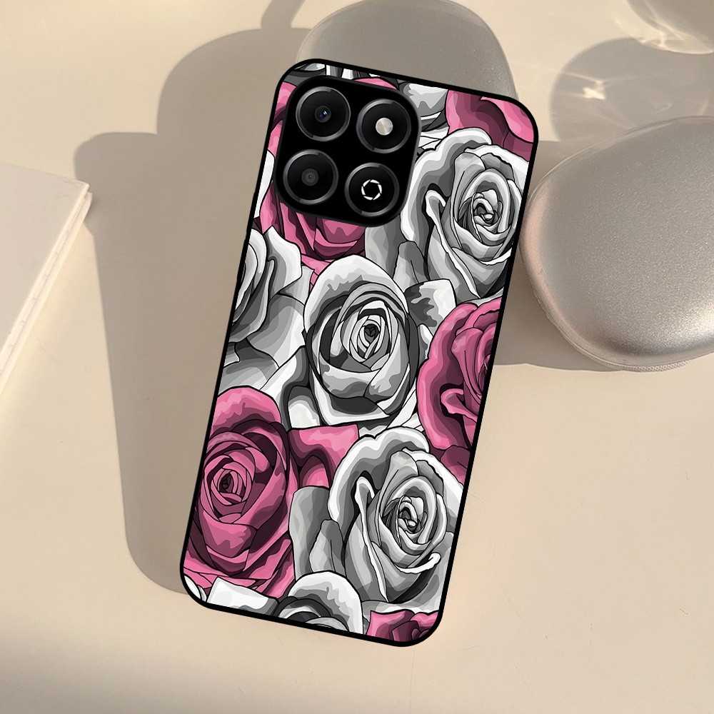 Vintage Pink-Gray Rose Phone Case For Huawei Honor X6b 4g/Play 60 Plus/X7c/200 Smart 5g/X8/X8 5g/X6a/200 Lite Soft Silicone Shockproof Phone Case Fashionable Slim Fit Phone Cover Drop Resistance Anti-Scratch Christmas Gift For Her Him