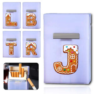 Plastics Cigarette Storage Case Hard Shell Box Flip-Top Lid With Magnetic Buckle Dustproof Travel Fashion Tobacco Pack Holder For Purse Pocket Halloween And Christmas Gift Gingerbread House Initial Name 26 Letters Pattern