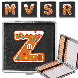 Pu Cigarette Storage Box Man Women Cigarette Case Cigar Tobacco Holder Box High-Capacity Portable Dustproof Cigar Protective Cover Storage Container Smoking Accessories Halloween And Christmas Gifts Gingerbread House Initial Name 26 Letters Pattern