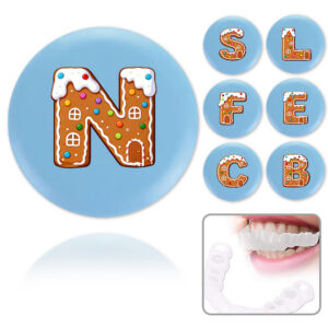 Teeth False Denture Box Storage Orthodontic Braces Case With Mirror Portable Dental Retainer With Magnetic Switch Teeth False Denture Storage Box Travel Accessories Halloween And Christmas Gift Gingerbread House Initial Name 26 Letters Pattern