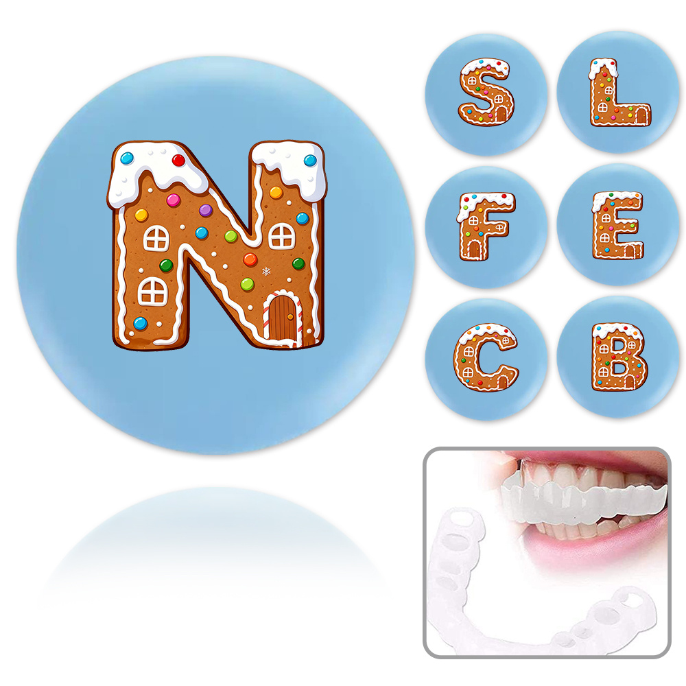 Teeth False Denture Box Storage Orthodontic Braces Case With Mirror Portable Dental Retainer With Magnetic Switch Teeth False Denture Storage Box Travel Accessories Halloween And Christmas Gift Gingerbread House Initial Name 26 Letters Pattern