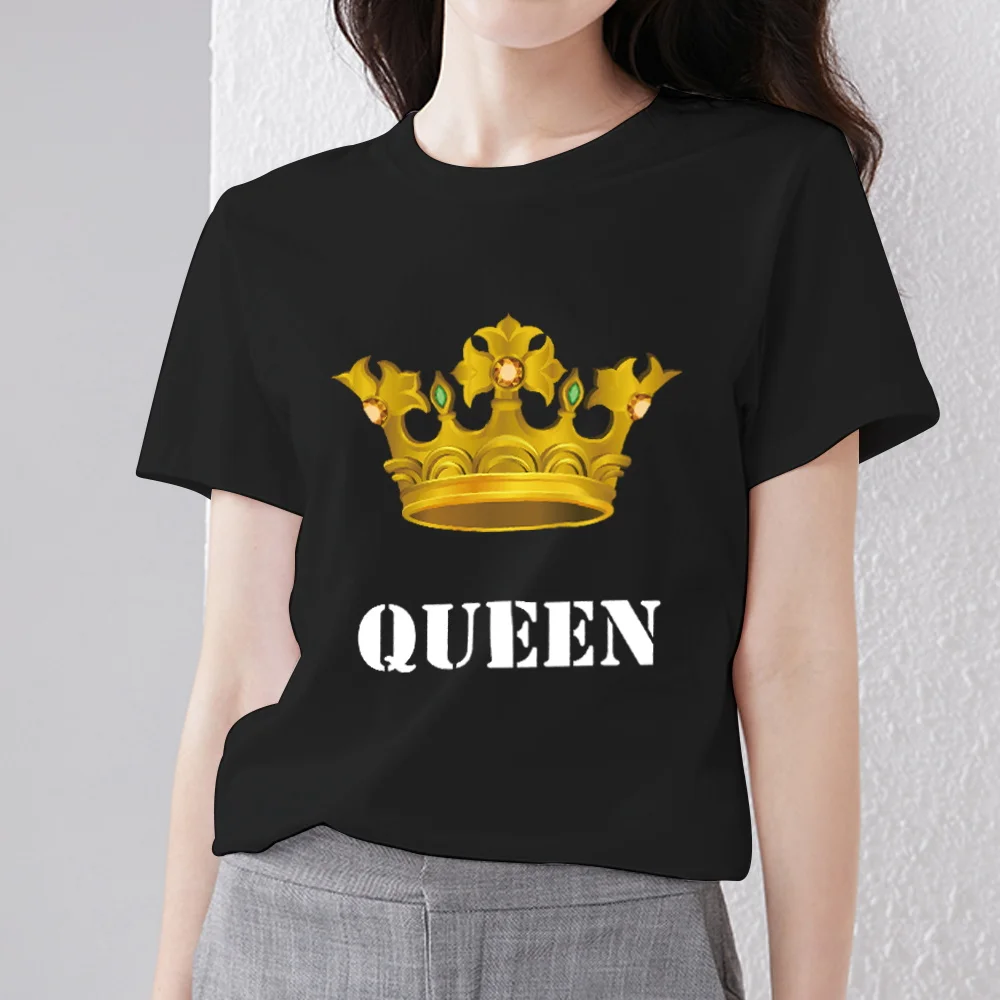 KING QUEEN Crown Print Couple T Shirt Summer Casual O Neck Lovers Short Sleeve Fashion Woman Man Tee Shirt Tops Clothes