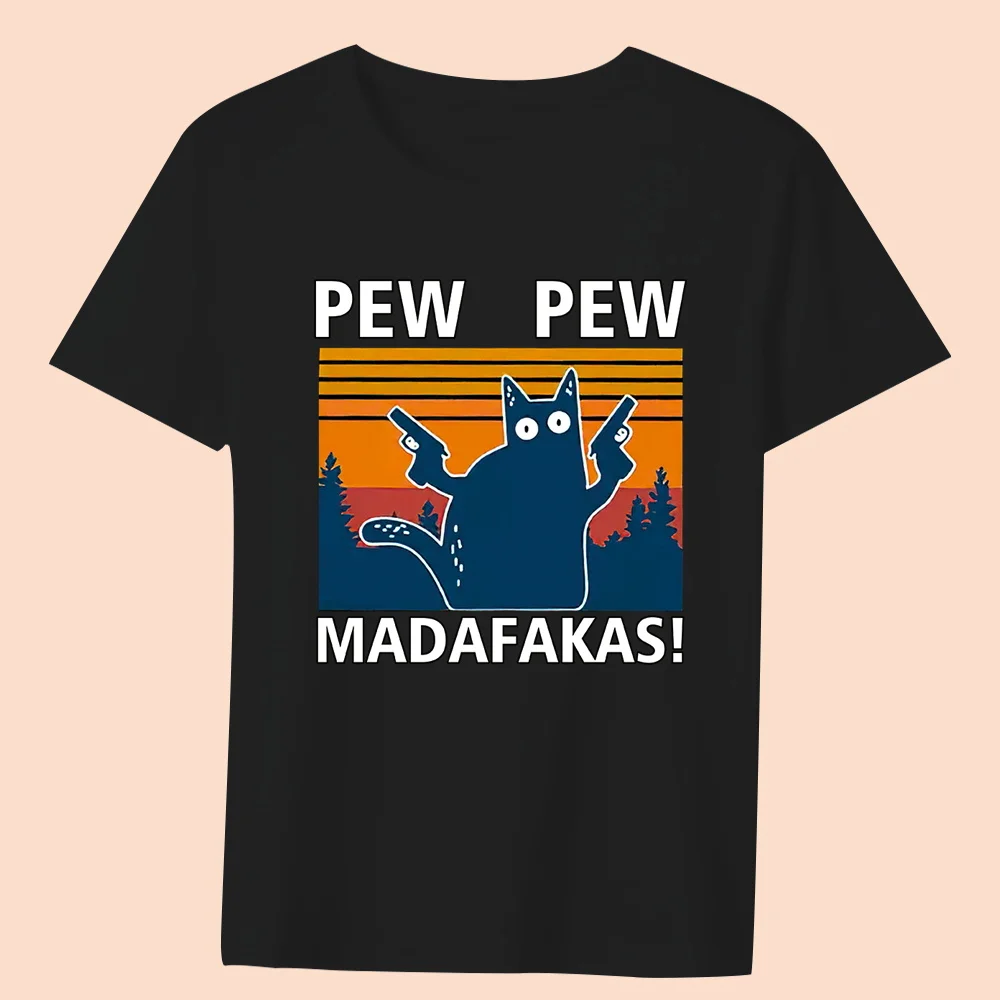 Women’s Clothing Black T-shirt Casual Top Basic Style Funny Animal Print Round Neck Slim Fit Commuter Soft Ladies Short Sleeve