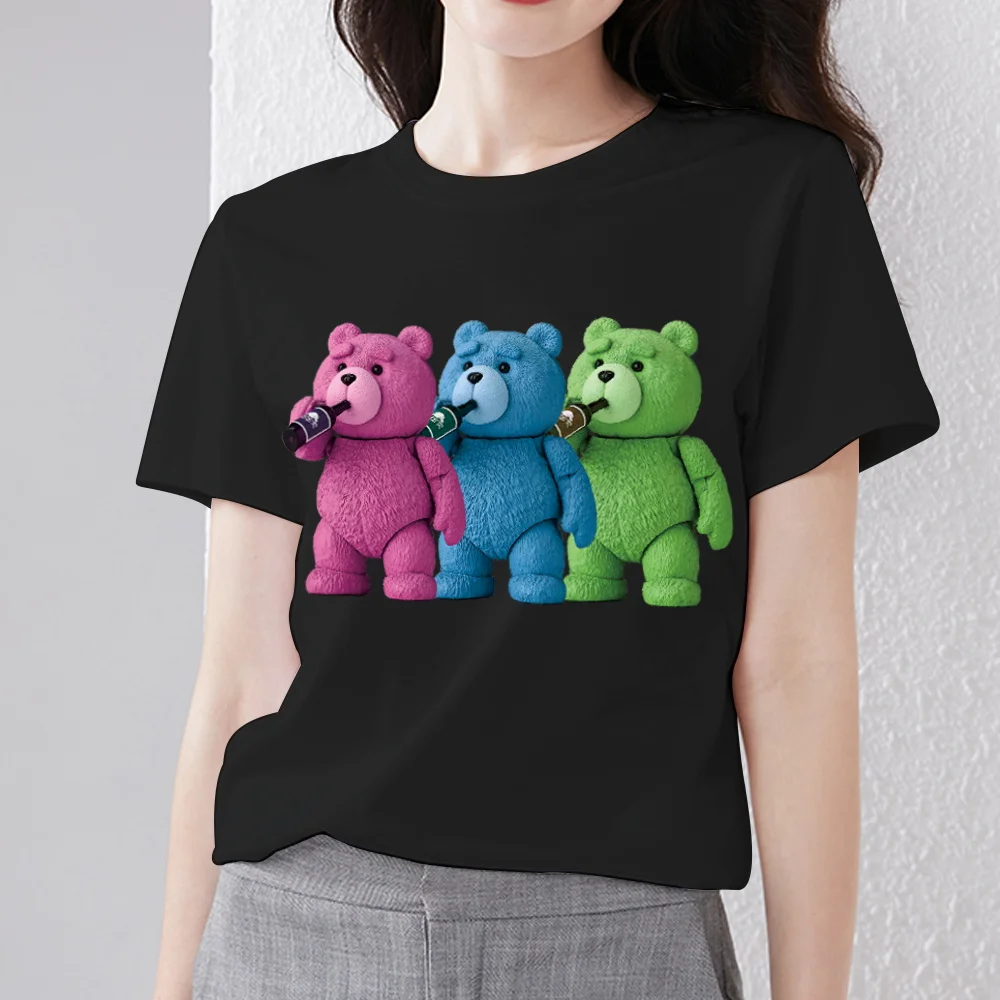 Summer Women Harajuku T-shirt Personality Trend All-match O-neck Top Cartoon Teddy Bear 3D Printing Series Women Shirt