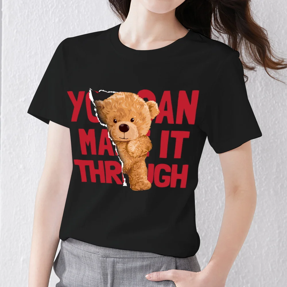 Summer Women Harajuku T-shirt Personality Trend All-match O-neck Top Cartoon Teddy Bear 3D Printing Series Women Shirt