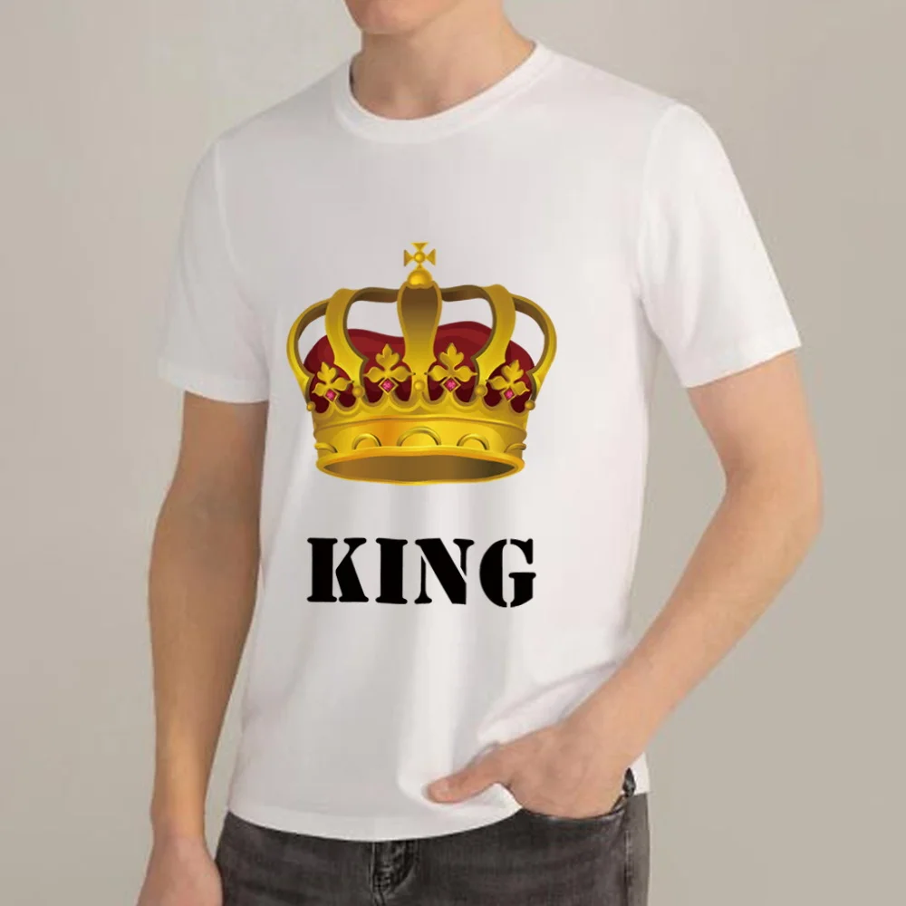 KING QUEEN Crown Print Couple T Shirt Summer Casual O Neck Lovers Short Sleeve Fashion Woman Man Tee Shirt Tops Clothes