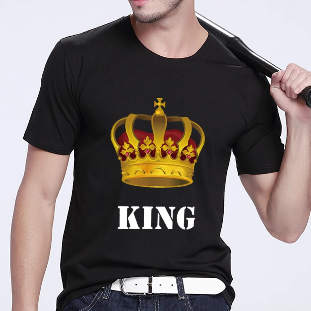 KING QUEEN Crown Print Couple T Shirt Summer Casual O Neck Lovers Short Sleeve Fashion Woman Man Tee Shirt Tops Clothes