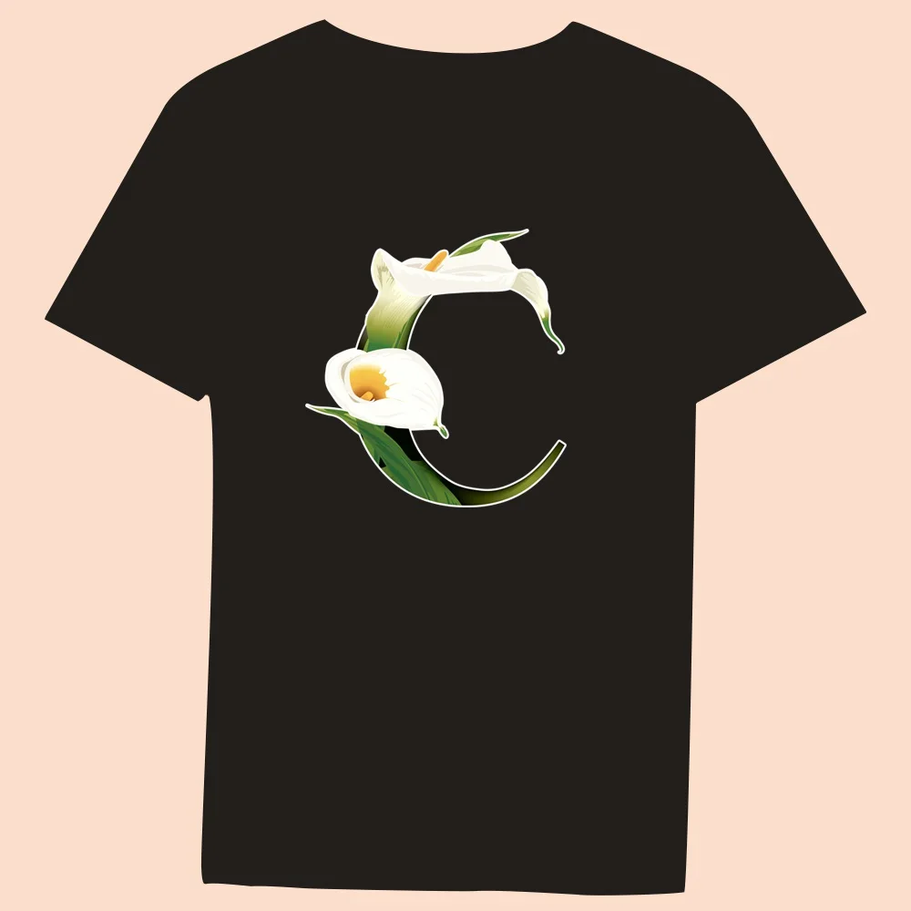 Flower Color Letter Print Ladies T-shirt Casual O-collar Black Shirt Short Sleeve T-shirts 2022 Harajuku Slim Soft Tops Clothing