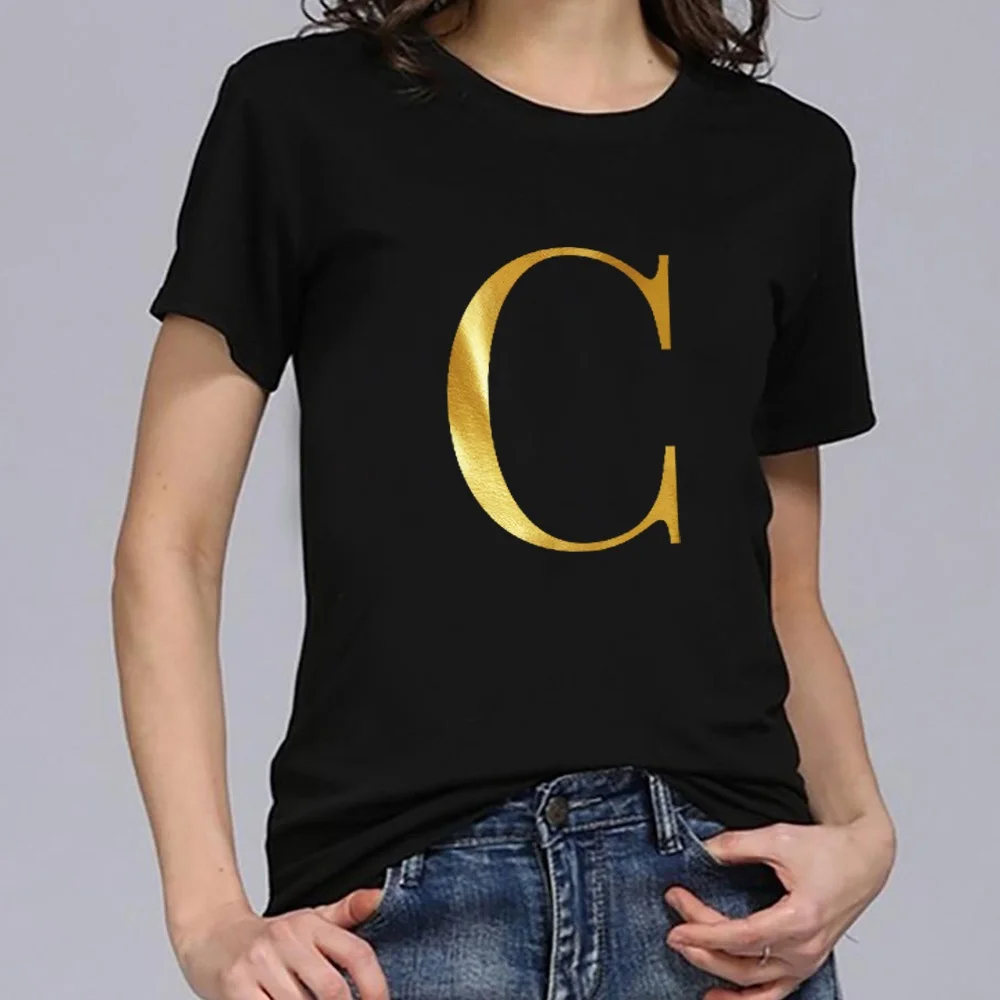 T Shirt Ladies Round Neck Tee Short Sleeve Black Simple Letter Print Summer Fashion Casual Women Top T Shirt