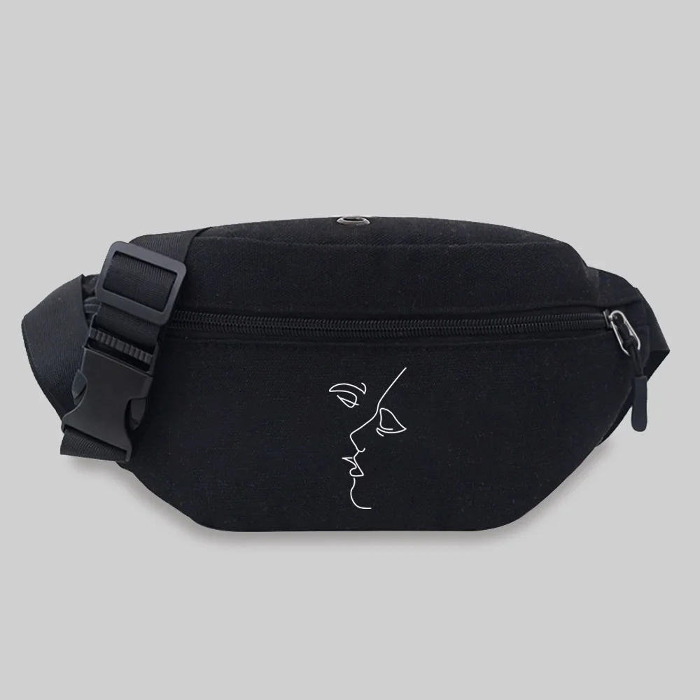 2025 Waist Bag Unisex Bum bags Student Trend White Picture Pattern Lightweight  Black Leisure Sports Chest Bag Wild Fanny Pack