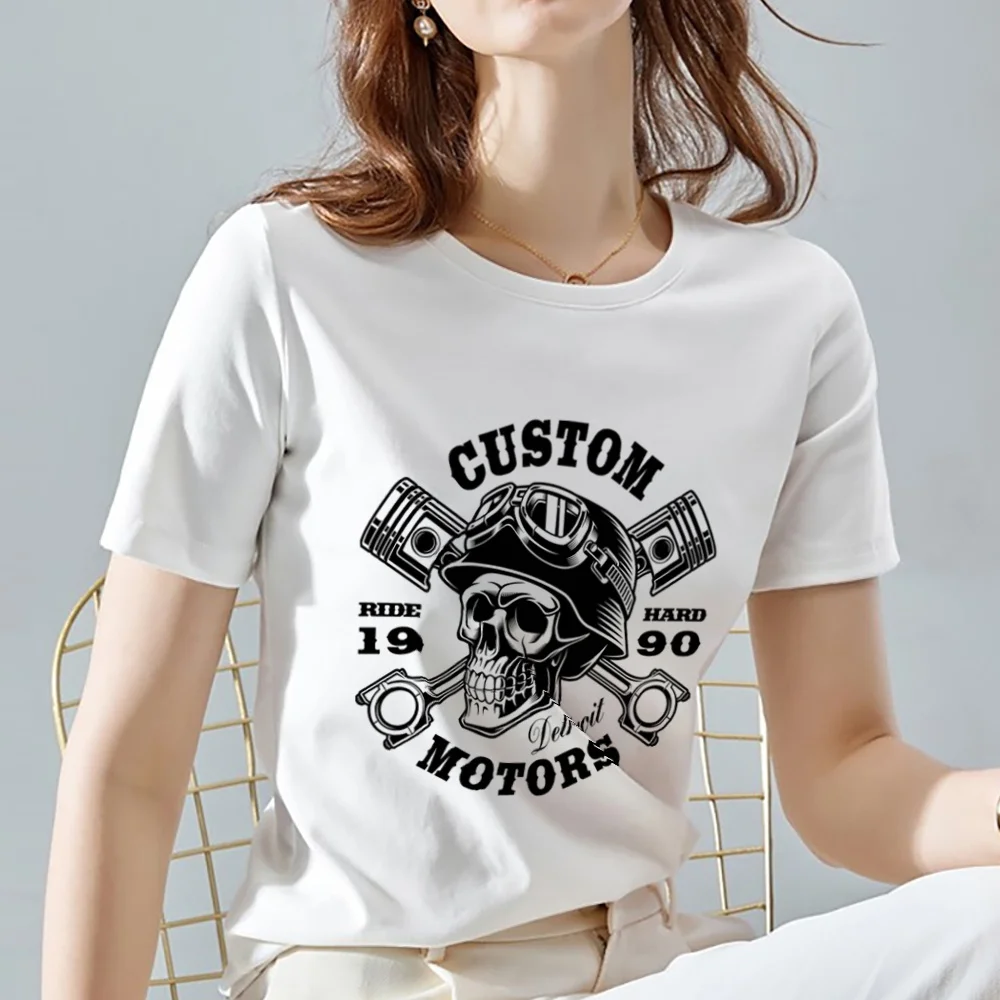 T-shirt Top Women New Round Neck Short Sleeve Tshirts Clothing Fashion Streetwear Tees Breathable Skull Print All-match Shirts