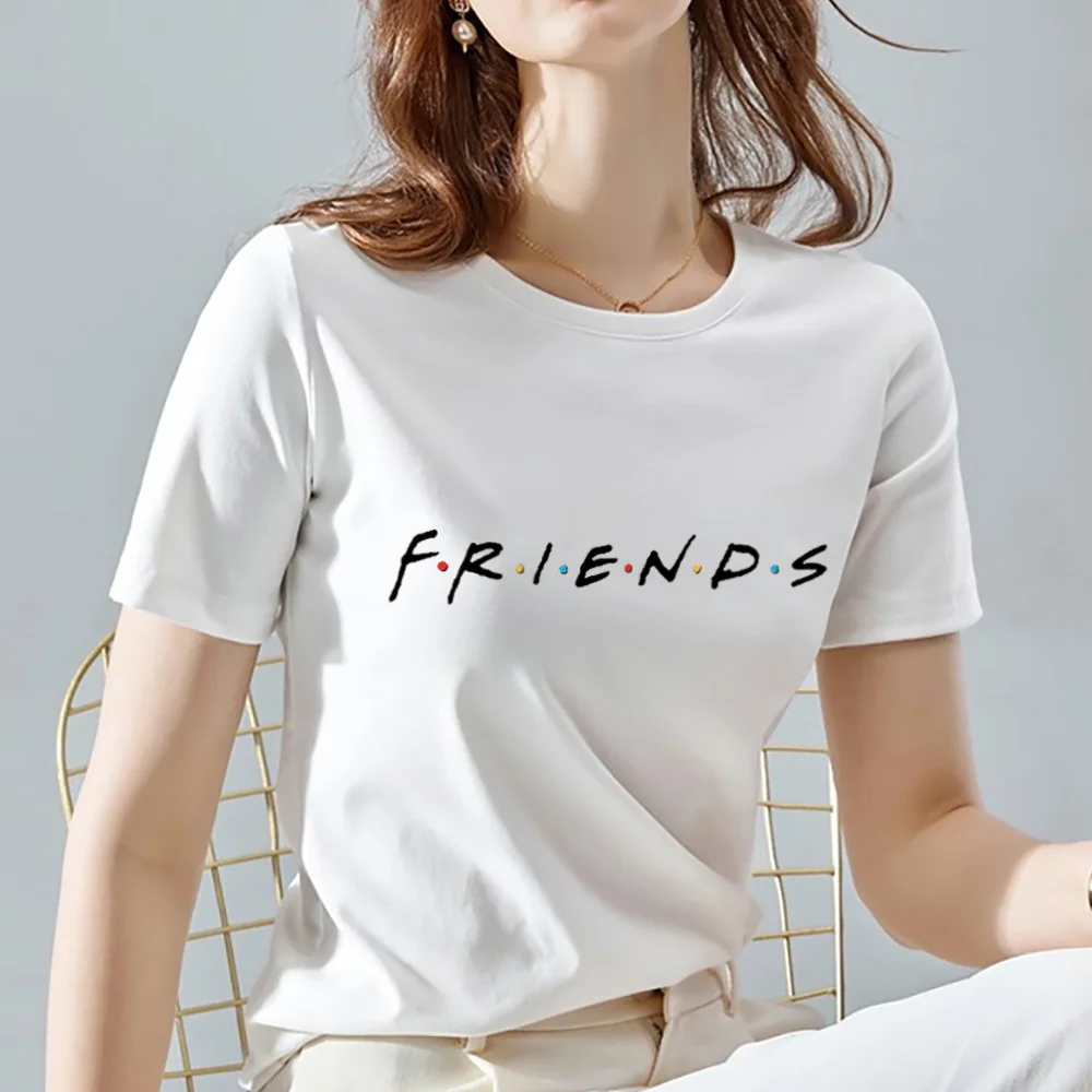 T-shirt Women 2024 Summer Harajuku Round Neck Short Sleeve Friends Print Tshirts Tops Casual Comfortable All-match Clothing Tees
