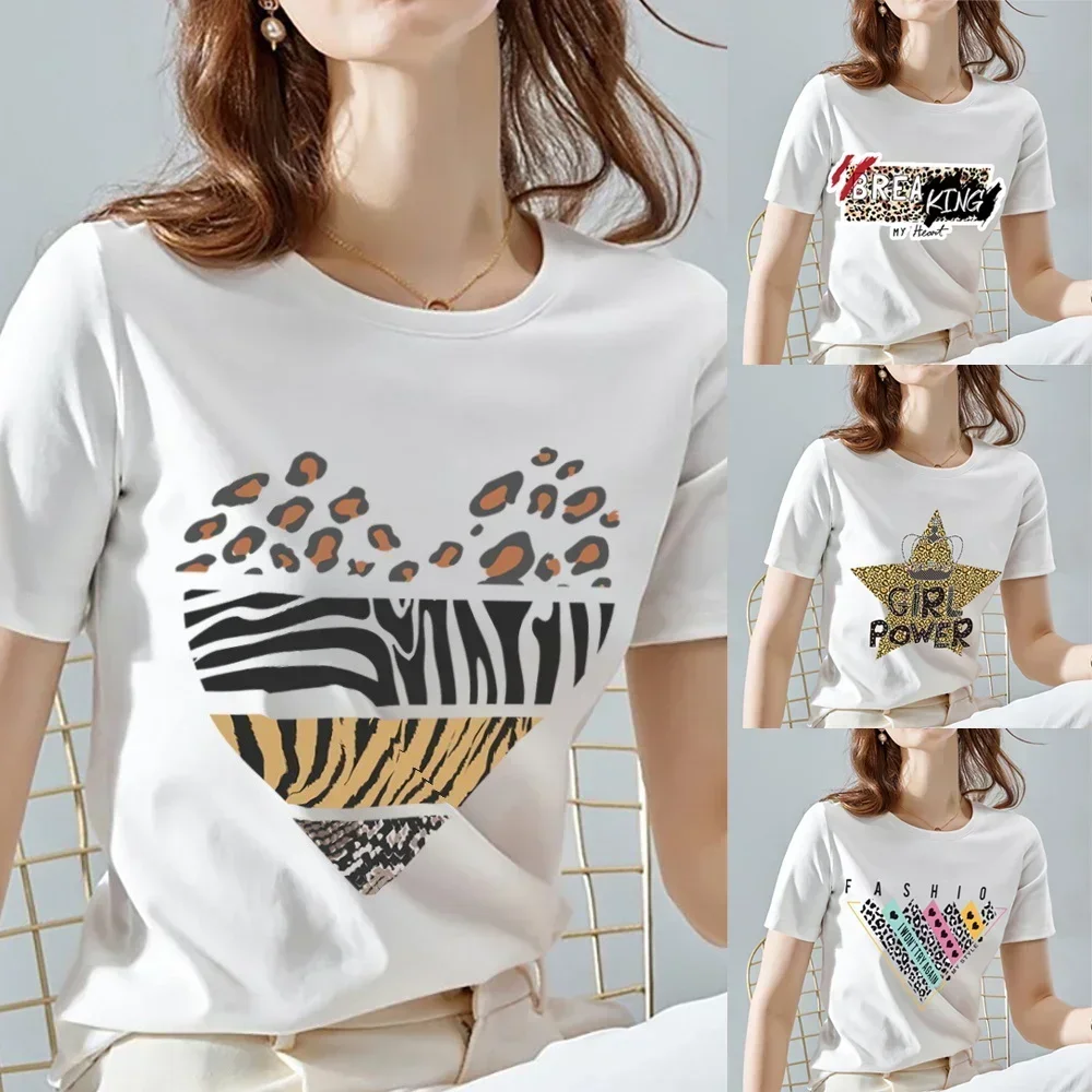 T- Shirt Women Summer New Short Sleeve Leopard Print Clothing Girl T-Shirt Harajuku Graphic Clothing Women’s Top Women Clothing