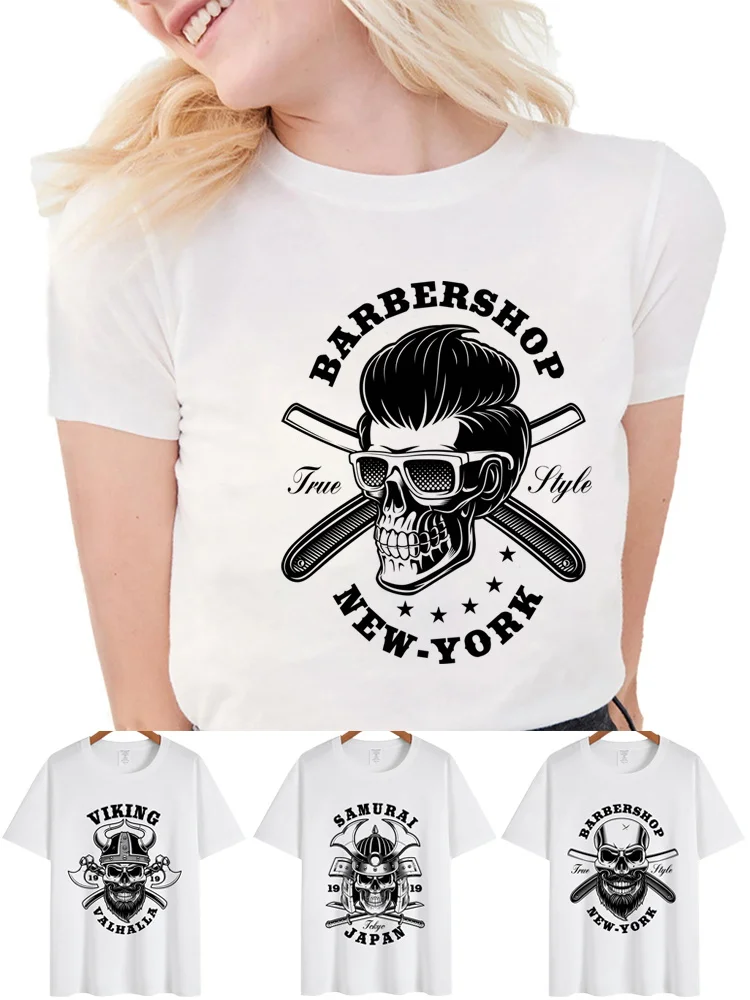 T-shirt Top Women New Round Neck Short Sleeve Tshirts Clothing Fashion Streetwear Tees Breathable Skull Print All-match Shirts