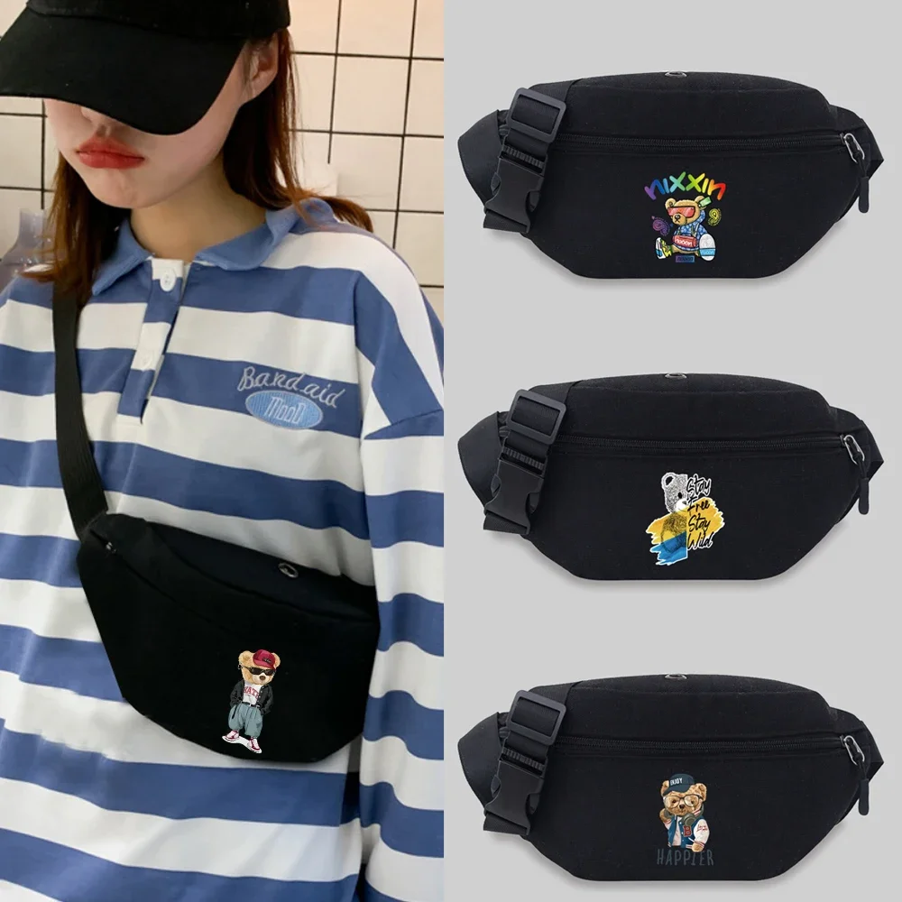 Chest Bag Travel Waist Bag Suitable for Both Men and Women Bear Series Printed Lightweight Casual Sports Canvas Fanny Bag 2025