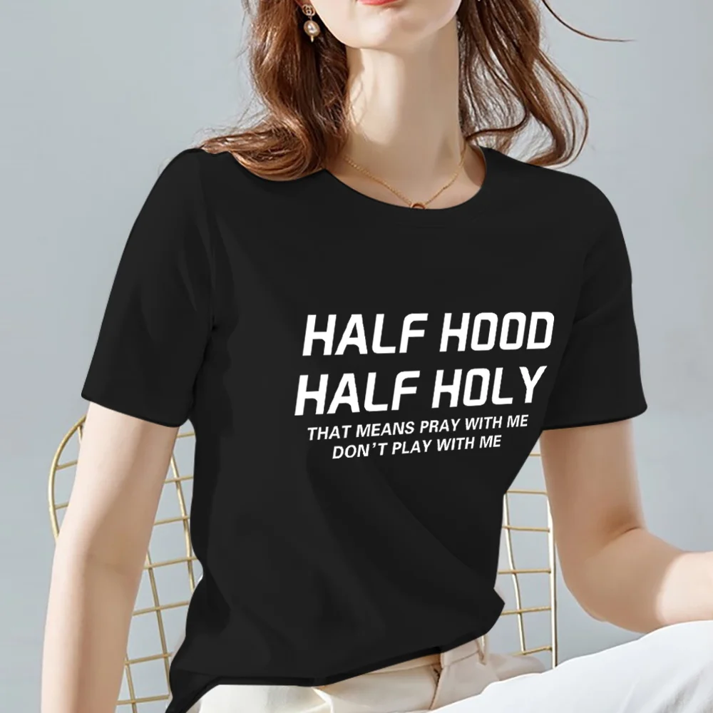 T-shirt Top Women 2024 New Short Sleeve Tshirts All-match Shirt Round Neck Tees Casual Comfortable Clothing Text Print Pullover