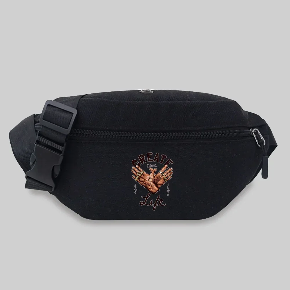 Waist Pack Outdoor Sports Bag Canvas Pouch Hand Pattern Series Lightweight  Black Leisure Chest Bag Wild Fanny Pack 2025