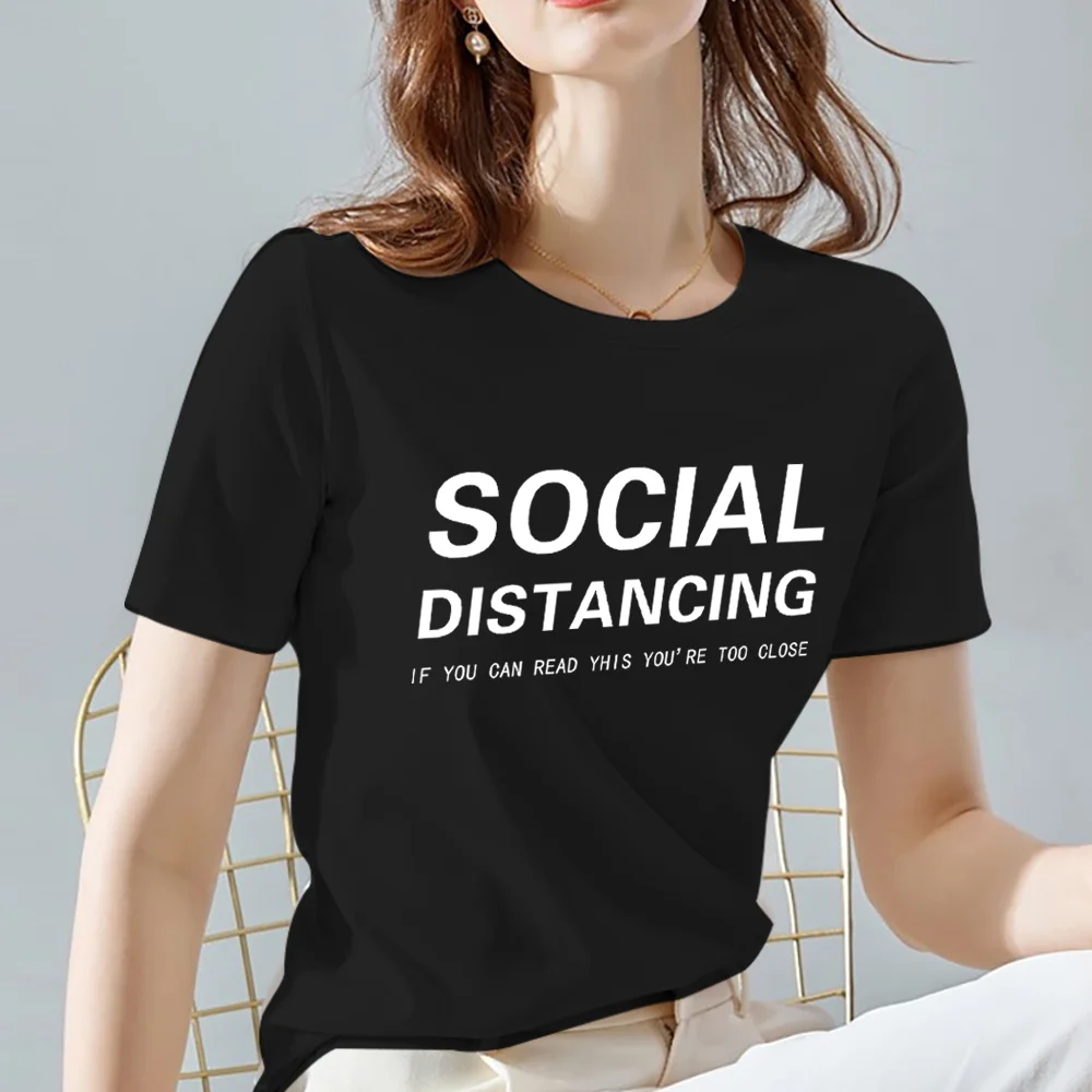 T-shirt Top Women 2024 New Short Sleeve Tshirts All-match Shirt Round Neck Tees Casual Comfortable Clothing Text Print Pullover