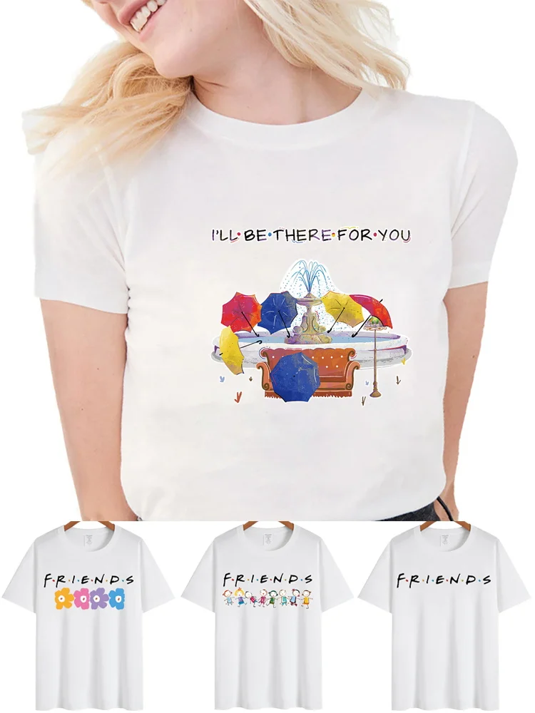T-shirt Women 2024 Summer Harajuku Round Neck Short Sleeve Friends Print Tshirts Tops Casual Comfortable All-match Clothing Tees