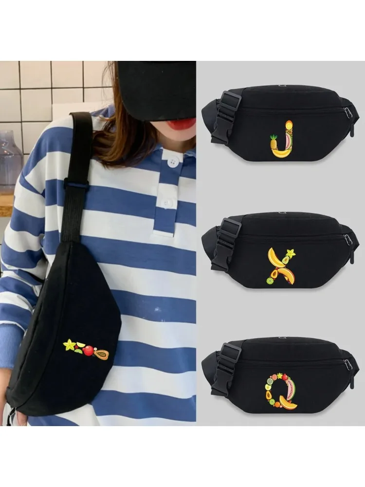 New Waist Bag Fruit Lettern Pattern Unisex Messenger Bag Chest Bag Student Fanny pack Convenient Multiple Styles