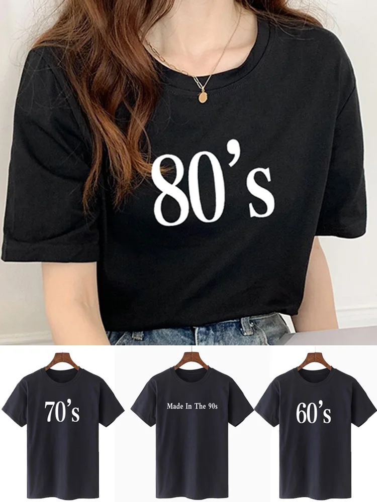 T-shirt Tops Women Summer 2024 New Harajuku Round Neck Tshirts Short Sleeve Years Print Clothing Casual Breathable Shirts Tees