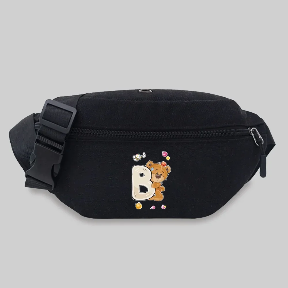 Women’s Sports Waist Bag Unisex Bum Bags Bear Letter Pattern Series Lightweight Black Outdoor Sports Chest Bag Wild Fanny Pack