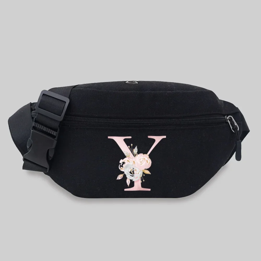 Fanny Packs for Women Outdoor Sports Crossbody Bag Pink Flower Series Pattern Waist Bags Leisure Sports Canvas Travel Belt Bag
