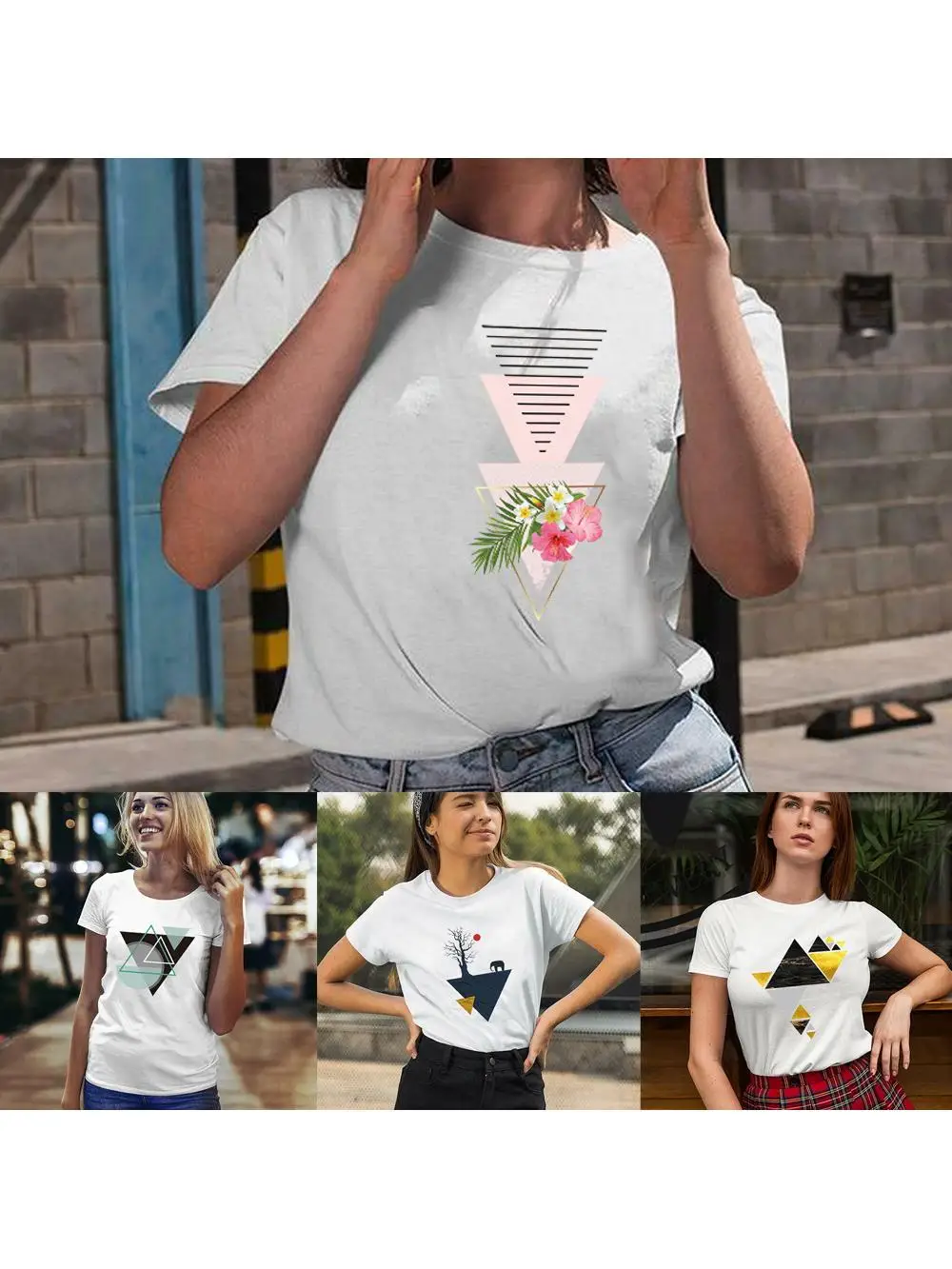 2023 Summer T-shirts Vintage Female Clothing Print Short Sleeve Women T Shirt Harajuku Fashion O-neck Clothes Streetwear Tops