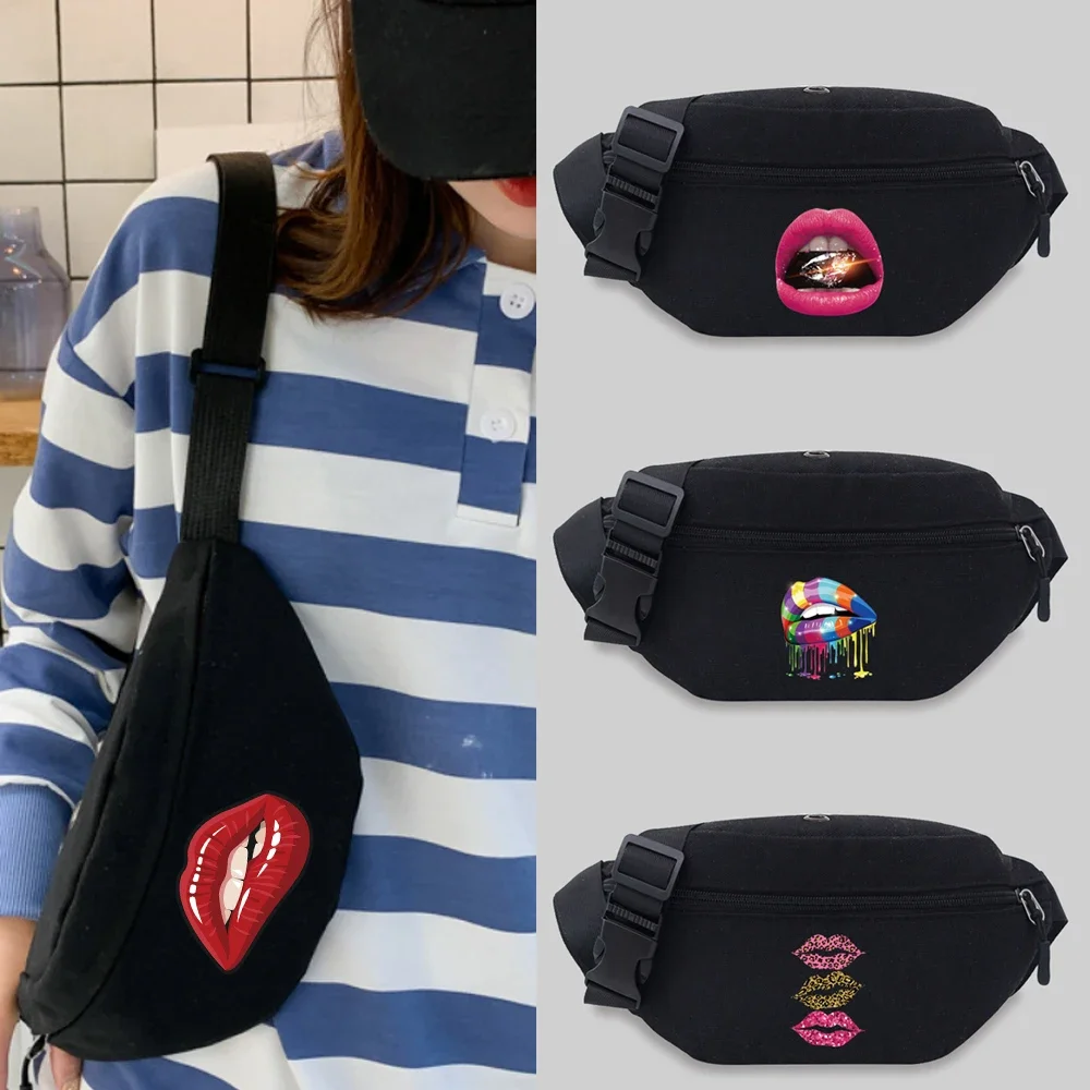2025 Popular Student Bum Bag Mouth Pattern Messenger Waist Bag Chest Bag Leisure Sports Canvas Fanny Pack Convenient