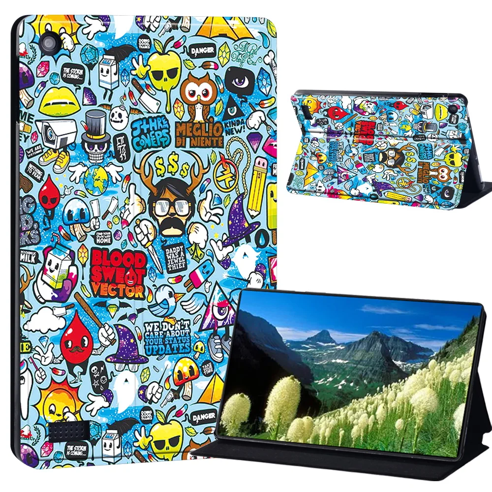 Compatible with Amazon Fire 7 (5th Gen 2015)/Fire 7 (7th Gen 2017)/Fire 7 (9th Gen 2019) Universal Tablet Stand PU Fold Cover