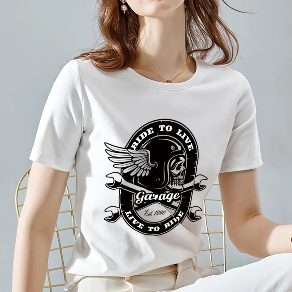 T-shirt Top Women New Round Neck Short Sleeve Tshirts Clothing Fashion Streetwear Tees Breathable Skull Print All-match Shirts