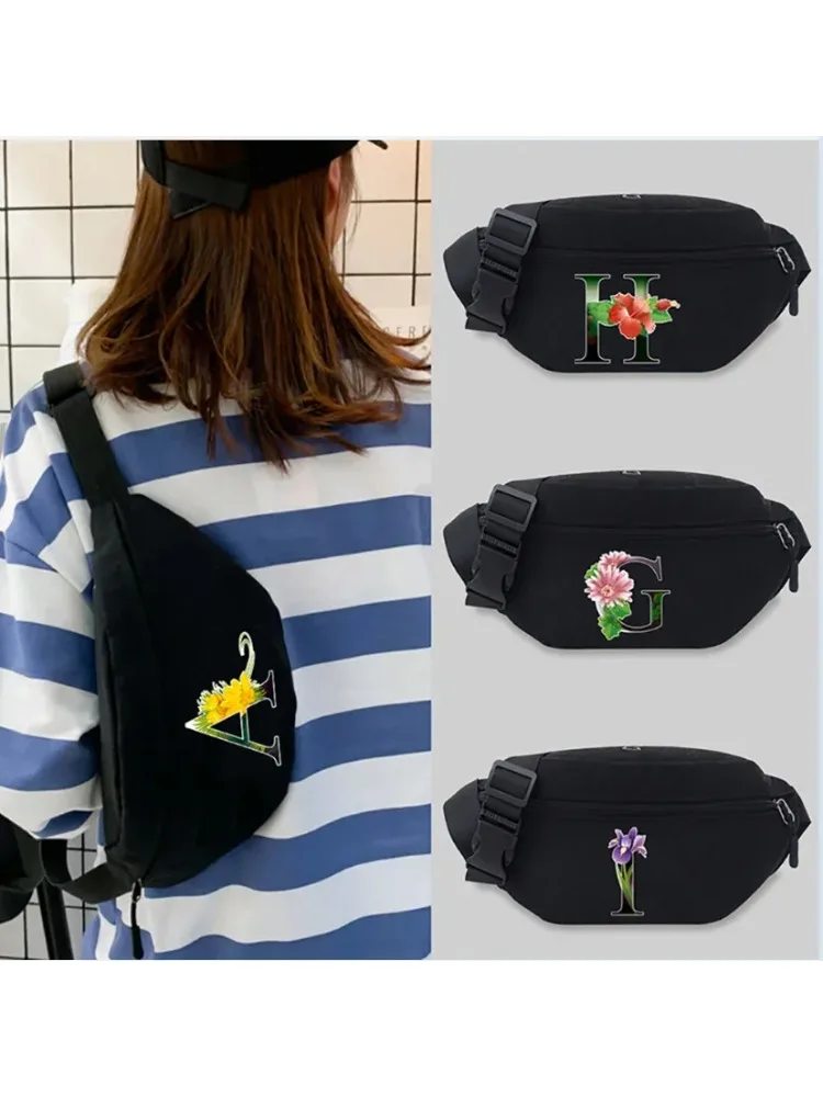 Women’s Sports Waist Bag Unisex Bum Bags Flower Color Pattern Series Lightweight Black Outdoor Sports Chest Bag Wild Fanny Pack