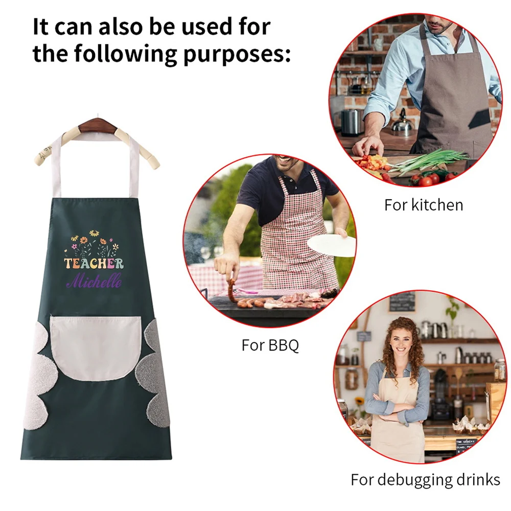 Personalized Customized Unisex Waterproof Kitchen Apron Restaurant Shop Work Clothes Pocket Fashion Cleaning Apron
