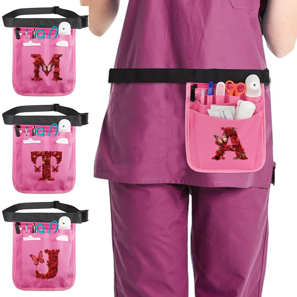 Nurse Waist Pocket Medical Supplies Storage Bag Nurse Universal Waist Pack Red Rose Series Multi Pocket Work Storage Bags