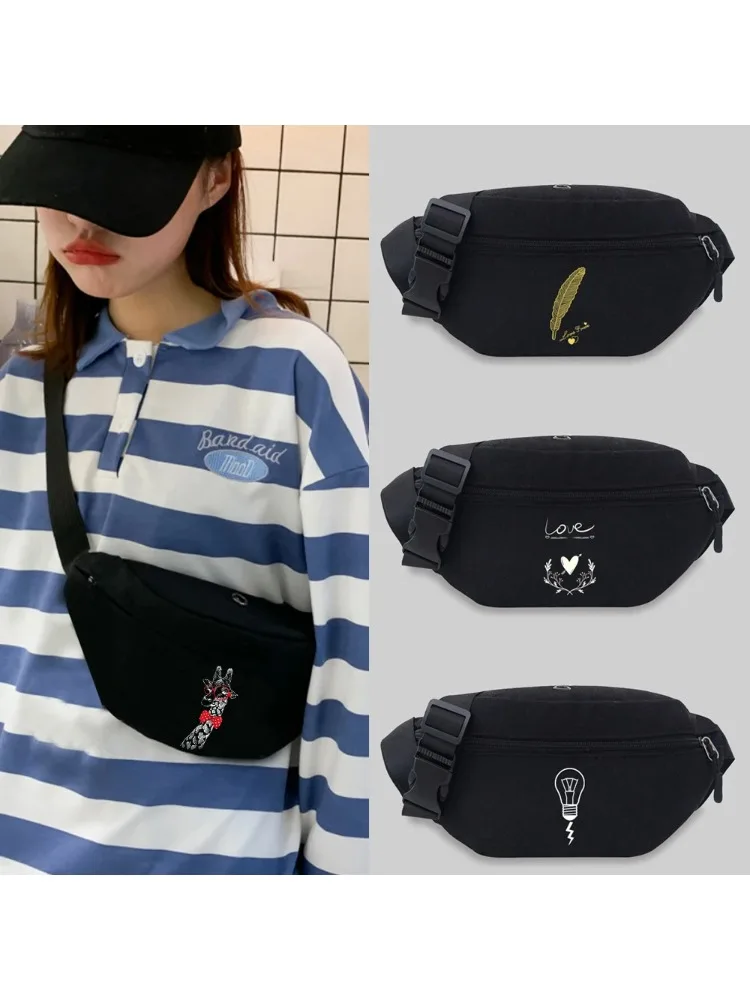 2025 Waist Bag Unisex Bum bags Student Trend White Picture Pattern Lightweight  Black Leisure Sports Chest Bag Wild Fanny Pack