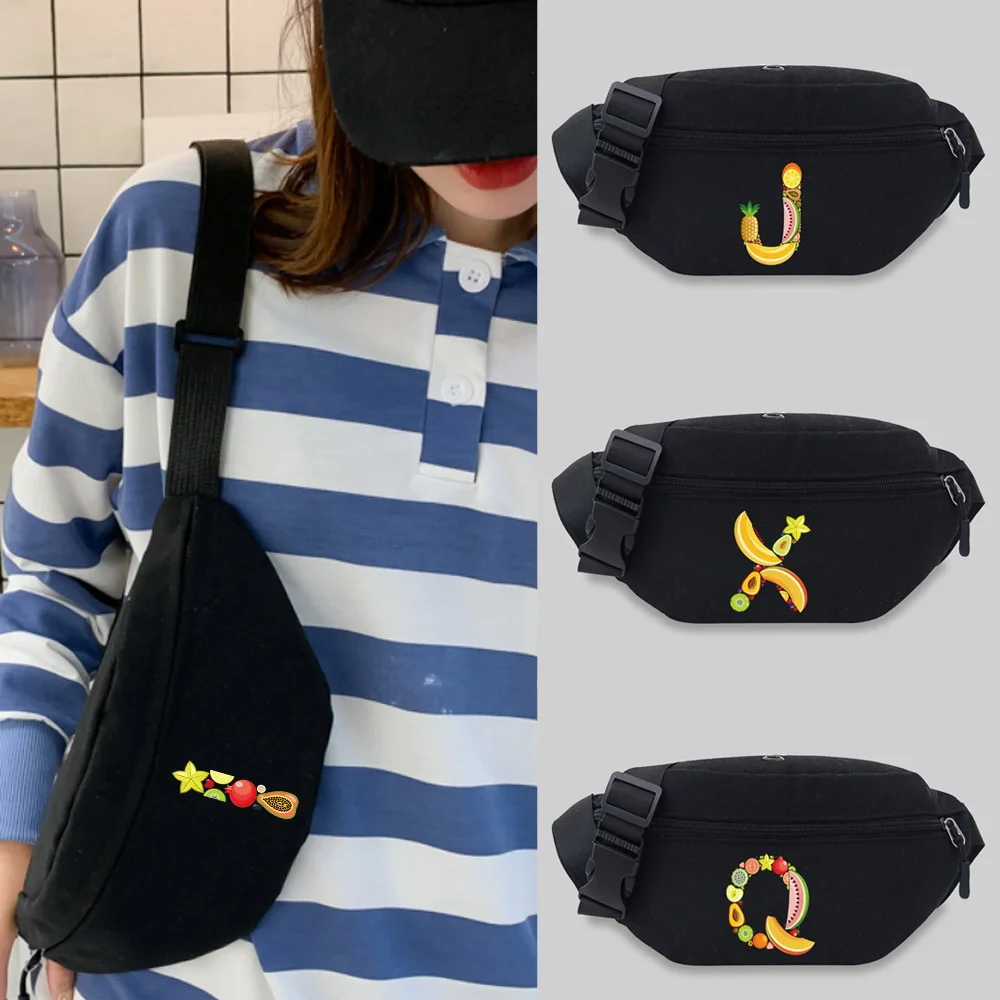 New Waist Bag Fruit Lettern Pattern Unisex Messenger Bag Chest Bag Student Fanny pack Convenient Multiple Styles
