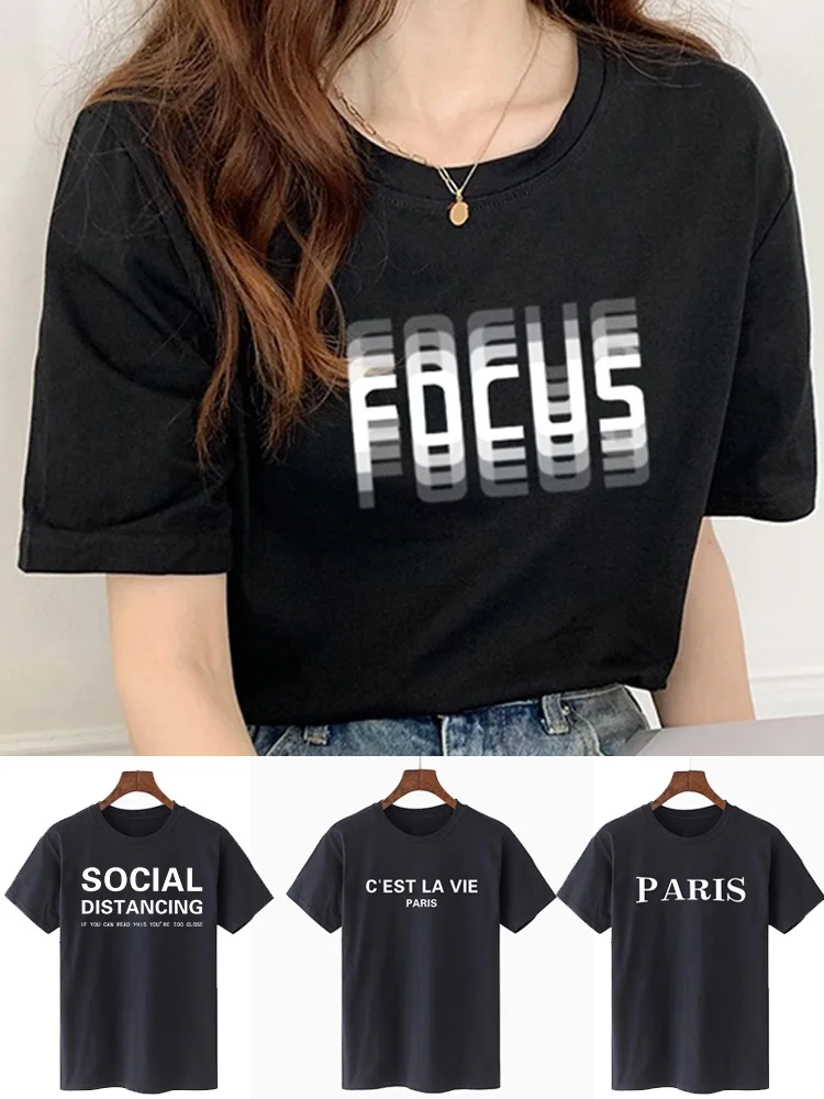 T-shirt Top Women 2024 New Short Sleeve Tshirts All-match Shirt Round Neck Tees Casual Comfortable Clothing Text Print Pullover