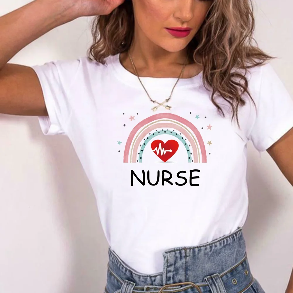 T-Shirts Women’s Round Neck  Short Sleeves Simple Nurse Printed Summer Fashion Casual Women’s T-Shirt Tops Tee