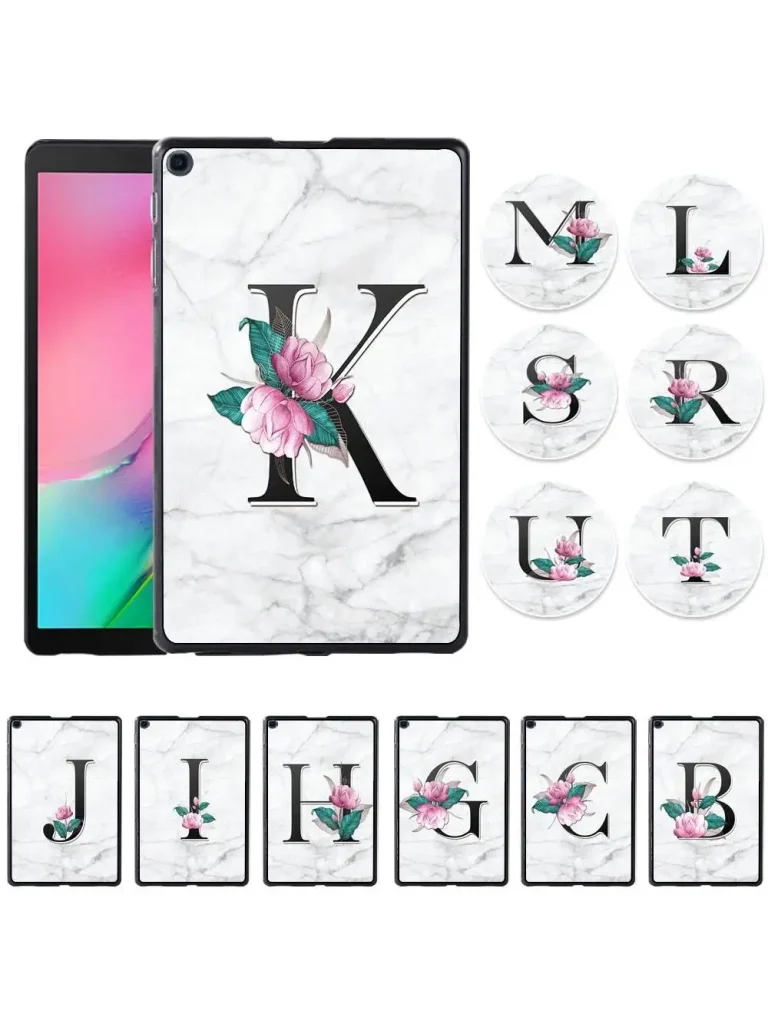 Tablet Case for Samsung Galaxy A7 Lite T220 8.7″ Tab S4 S6 S5e S6 Lite S7 A 8.0 A7 10.4 T500 Cover with White Marble 26 Letters
