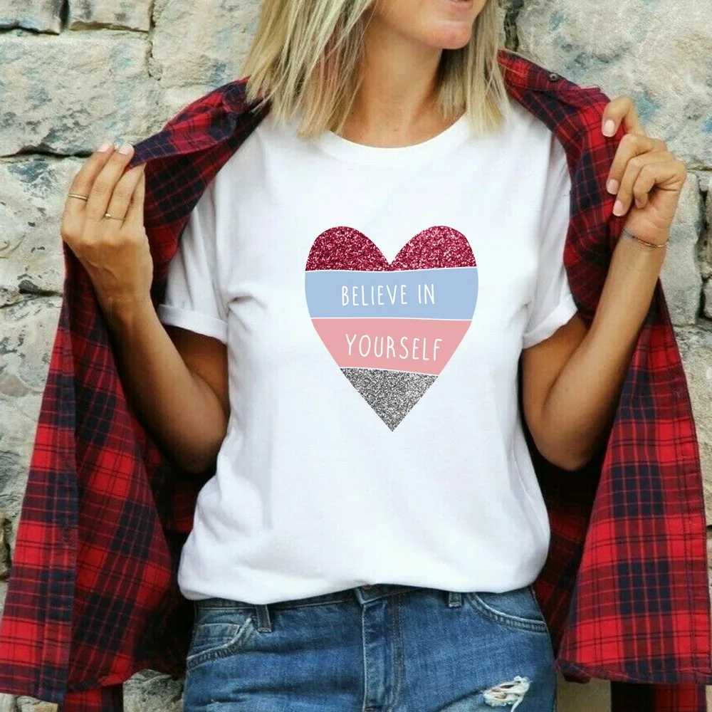 TShirt Women 2022 Fashion Harajuku Summer Top Tee Couple Casual Cartoon Love Print Short Sleeve T Shirt