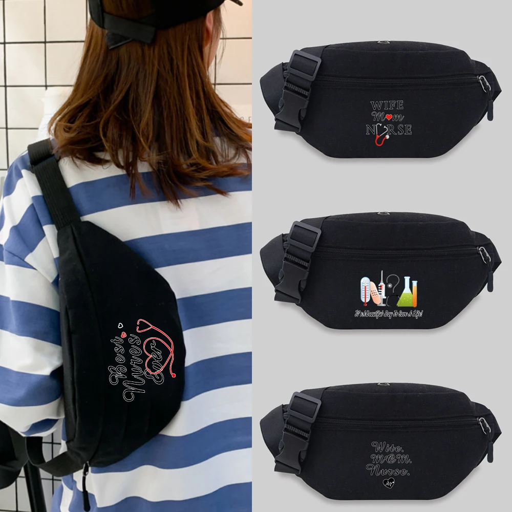 2025 Popular Student Bum Bag Nurse Pattern Messenger Waist Bag Chest Bag Leisure Sports Canvas Fanny Pack Convenient