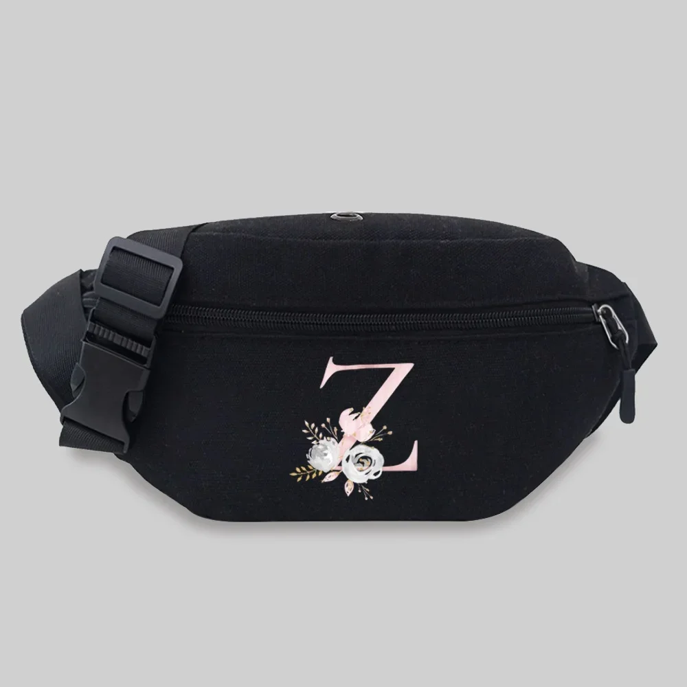 Fanny Packs for Women Outdoor Sports Crossbody Bag Pink Flower Series Pattern Waist Bags Leisure Sports Canvas Travel Belt Bag