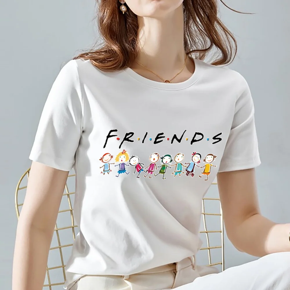 T-shirt Women 2024 Summer Harajuku Round Neck Short Sleeve Friends Print Tshirts Tops Casual Comfortable All-match Clothing Tees