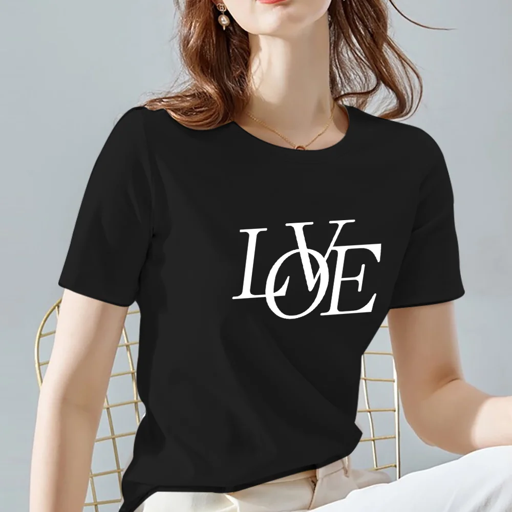 T-shirt Top Women 2024 New Short Sleeve Tshirts All-match Shirt Round Neck Tees Casual Comfortable Clothing Text Print Pullover