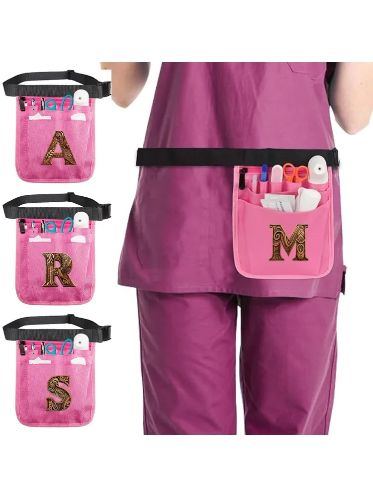 Nurse Waist Pocket Medical Supplies Storage Pack with Adjustable Strap Nurse Waist Bag Tool Organizer Wood Art Letter Series