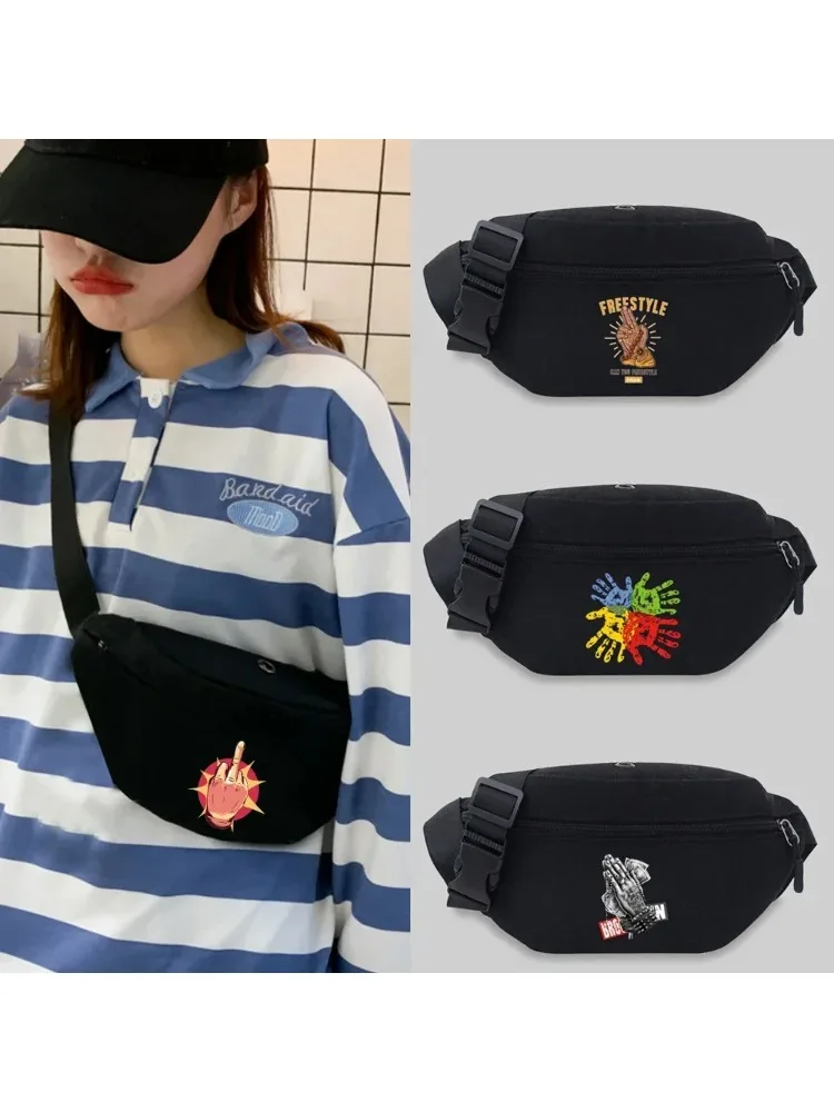 Waist Pack Outdoor Sports Bag Canvas Pouch Hand Pattern Series Lightweight  Black Leisure Chest Bag Wild Fanny Pack 2025
