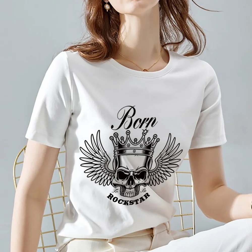T-shirt Top Women New Round Neck Short Sleeve Tshirts Clothing Fashion Streetwear Tees Breathable Skull Print All-match Shirts