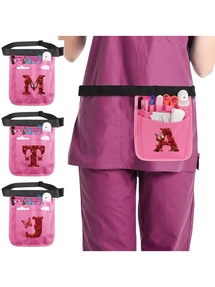 Nurse Waist Pocket Medical Supplies Storage Bag Nurse Universal Waist Pack Red Rose Series Multi Pocket Work Storage Bags