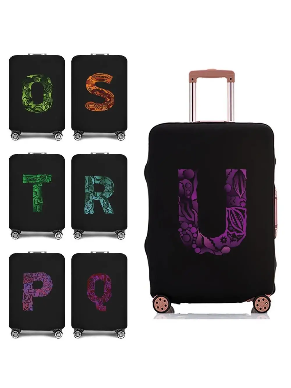 Travel Luggage Protective Case Engrave Image Letter Traveler Essentials Accessories for 18-28 Inch Elastic Dust Suitcase Cover