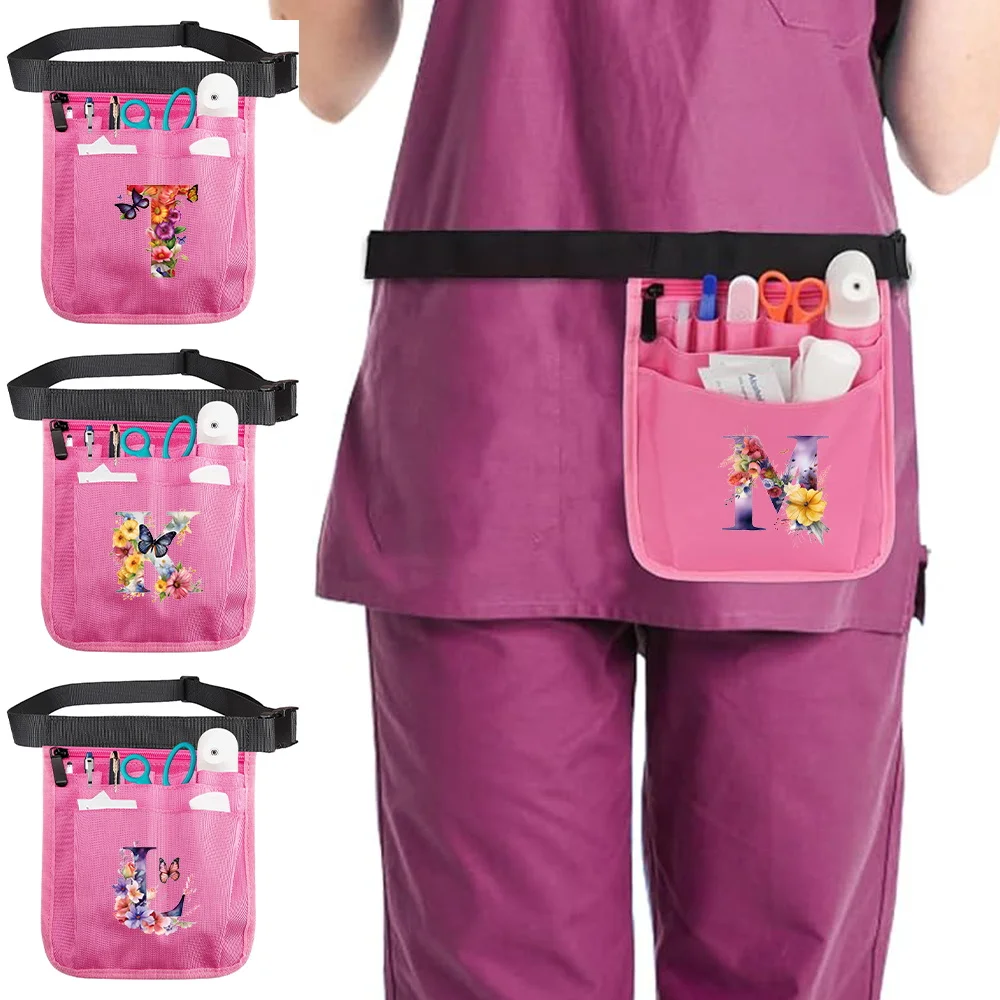 Nurse Waist Pocket Medical Supplies Storage Bag Nurse Universal Waist Pack Multi Pocket Storage Bags Butterfly Letter Series